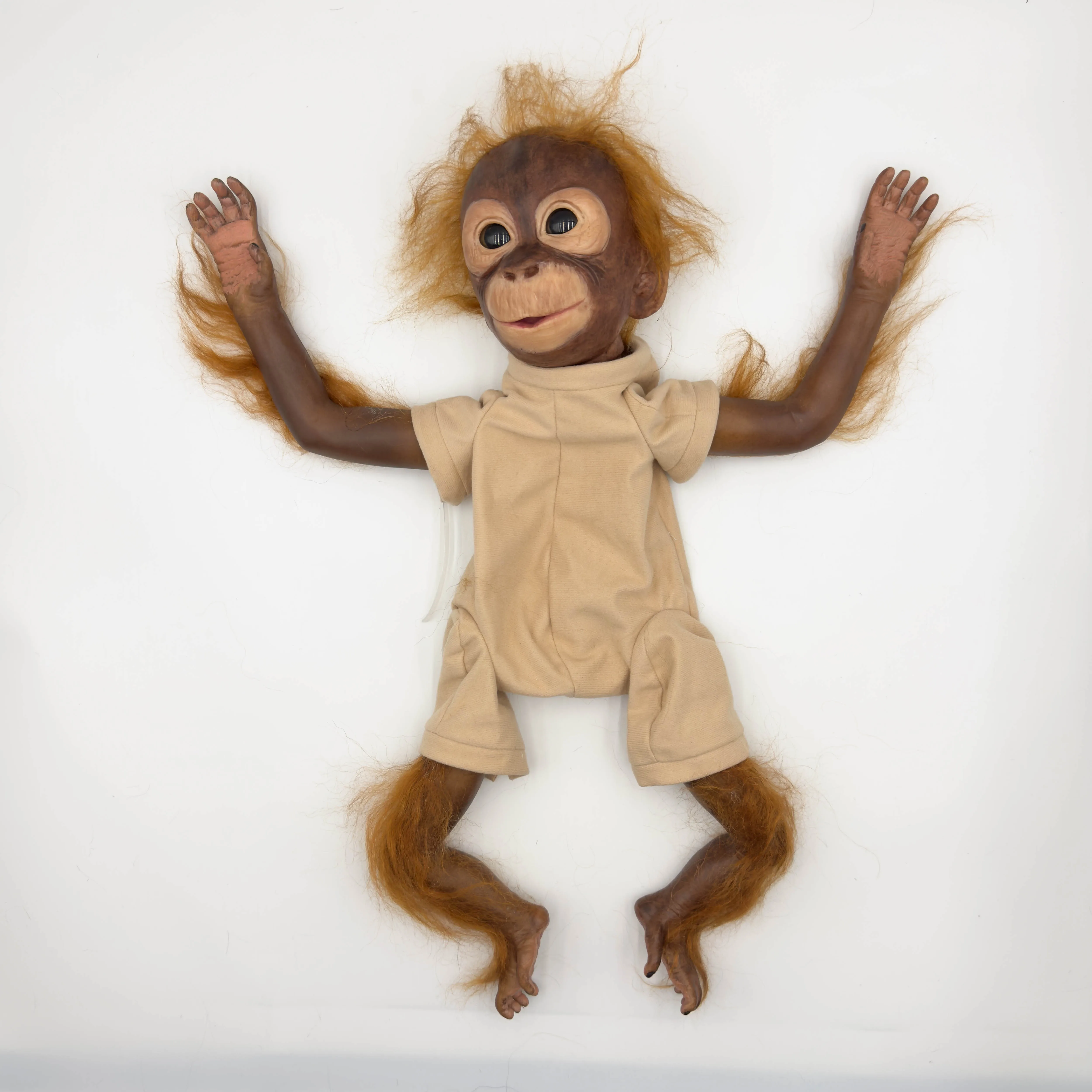 Npk 20 polegadas bonito macaco reborn bebê boneca peças com mohair pintado diy brinquedo cabelo castanho membros completos pronto para montar