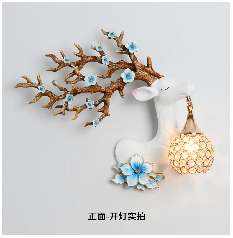 

American deer head wall lamp Wall-mounted lamps in living room aisle