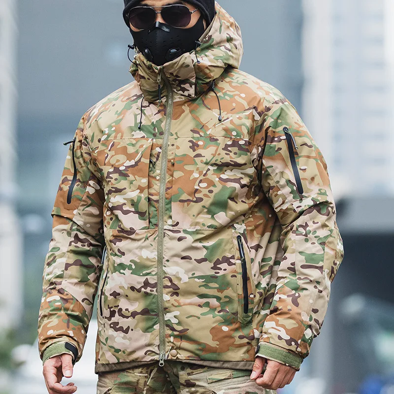 Anti-drilling lint technology tactical cotton clothing outdoor anti-splashing removable hooded mountaineering  camouflage