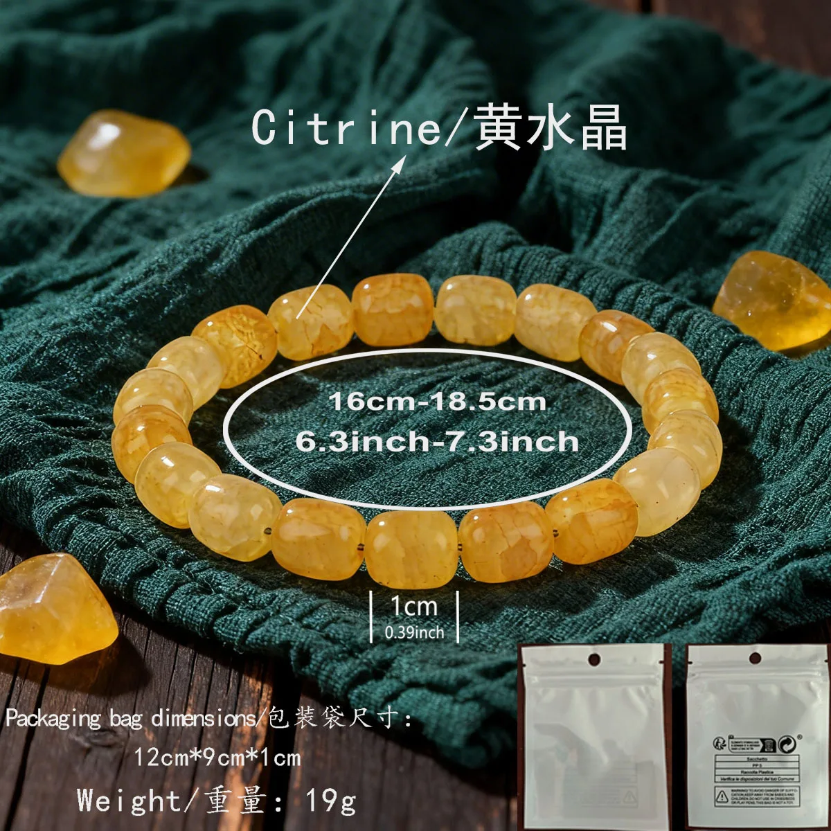 1 Stück gelbes Armband mit Kristallperlen für Damen, aus Naturstein, mit geometrischen Perlen, elastische Kette, modisches Schmuckstück für Damen, geeignet für Partys. – Detail 2