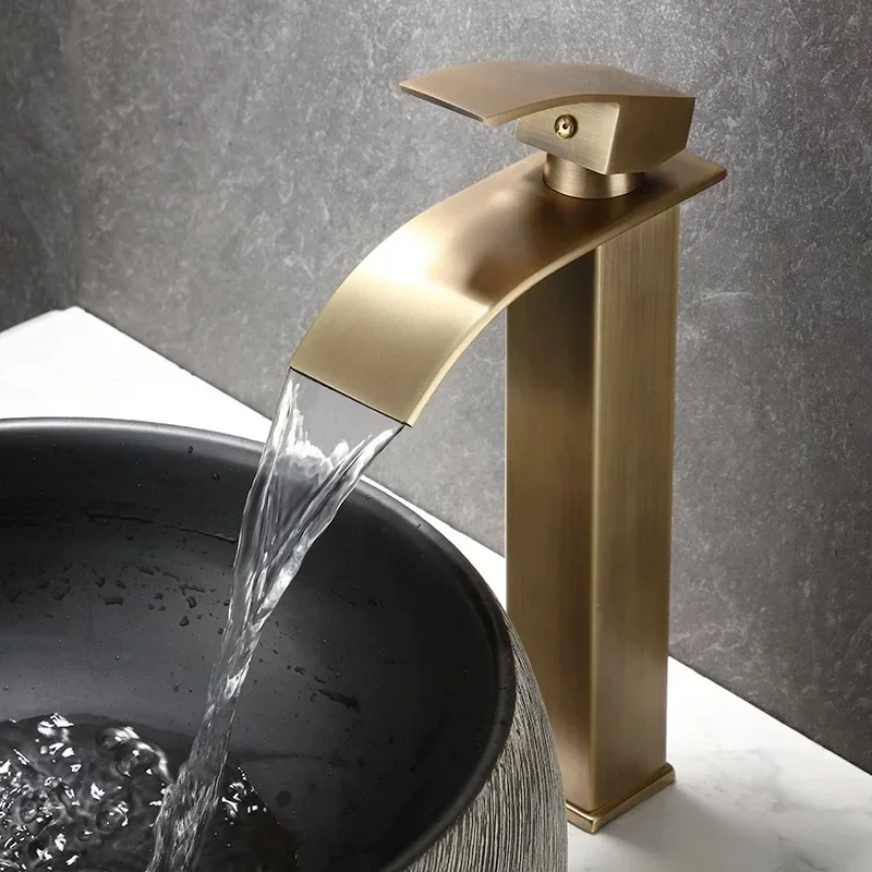 Antique Bathroom Waterfall Basin Faucet Spout Vanity Sink Mixers Taps Sink Faucet Tall short Style