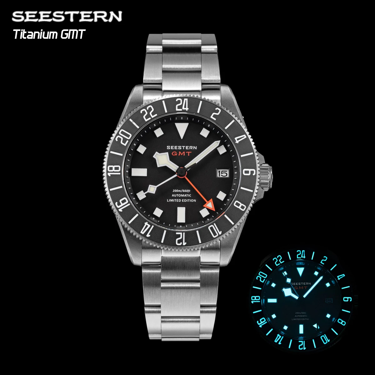 Titanium Diving Men Watch Peacock Automatic SL3032 Movement Waterproof 200M GMT Wristwatches Sapphire Crystal BGW9 Super Lume