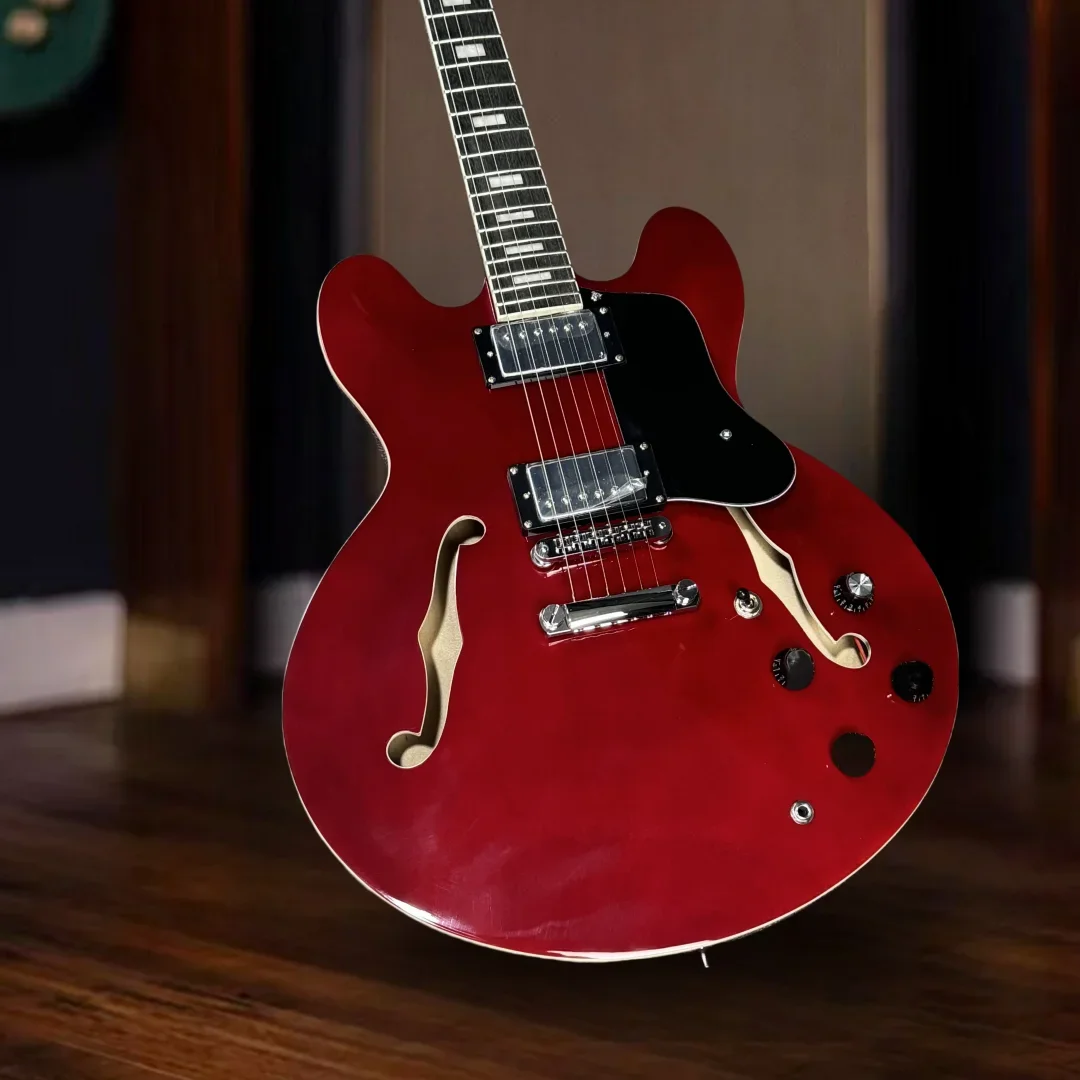 

Free Shiping Red Wine ES 335 Electric Guitar F Hole Semi-hollow Maple Body 6-string Electric Guitar 40 Inch Guitarra 22 Tone