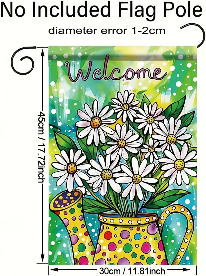 Welcome Garden Flag 12x18 Inch Double Sided Outdoor Yard Banner Colorful Daisy Flowers in Polka Dot Watering Can for Spring jjp