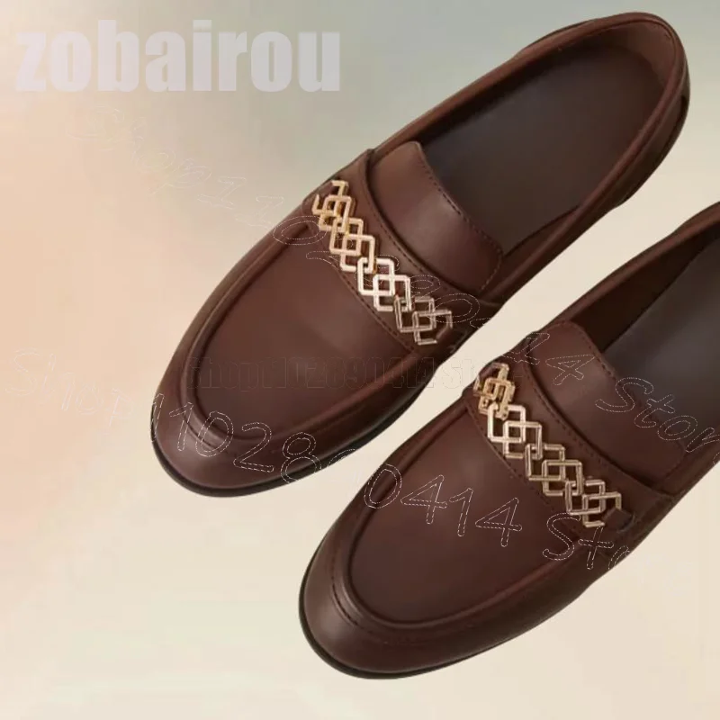 

Gold Chain Decor Brown Sewing Design Penny Loafers Fashion Slip On Men Shoes Luxury Handmade Party Office Dating Men Dress Shoes