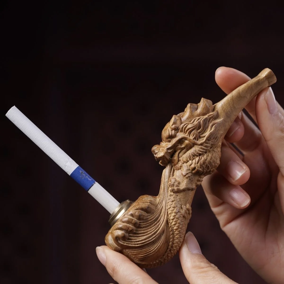 Hand‑Carved Dragon Solid Wood Tobacco Smoking Pipe Vintage Collectible Smoking Accessory Gift For Smokers
