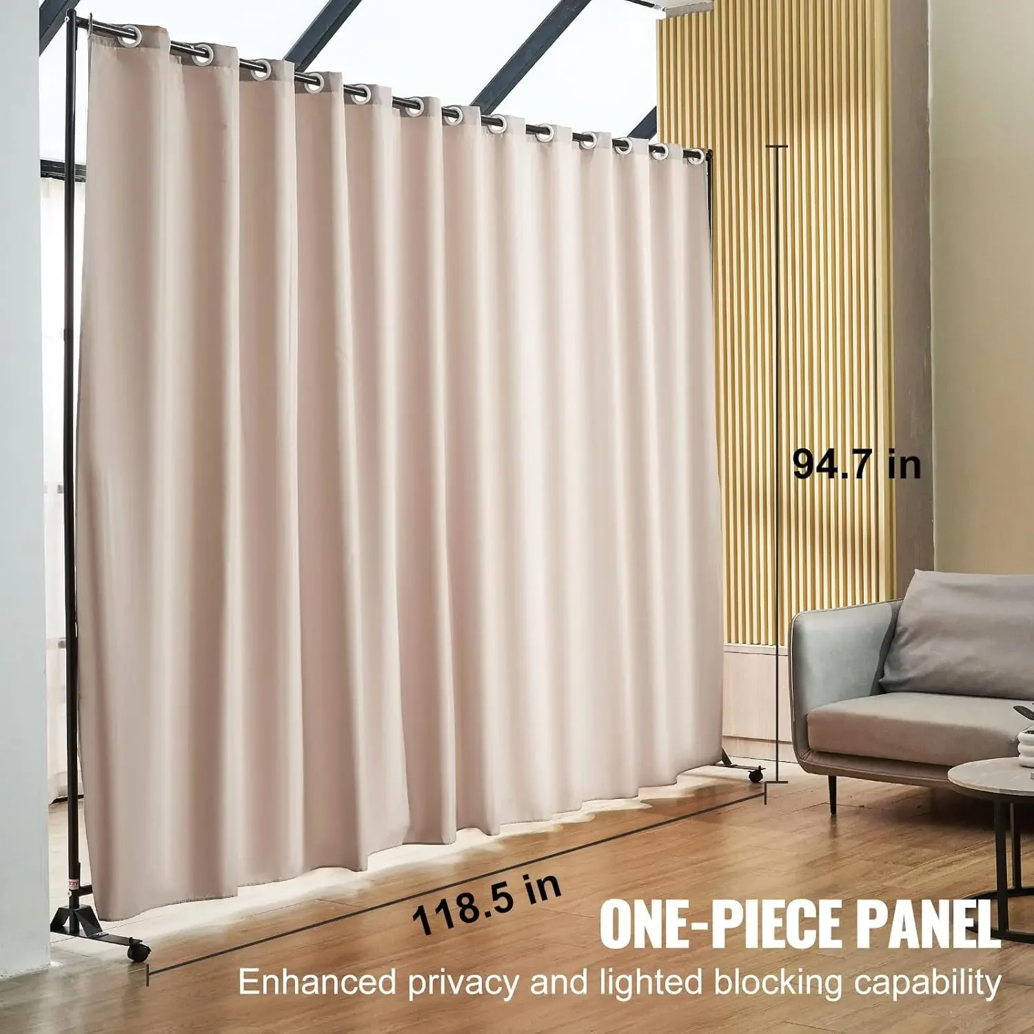 Room Divider Panel, 8 ft x 10 ft Portable Panel Room Divider with Wheels Curtain Divider Stand
