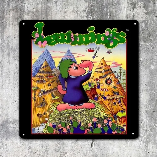 1v,Lemmings Commodore Amiga Retro Video Game Metal Poster - 30x30cm-aluminum