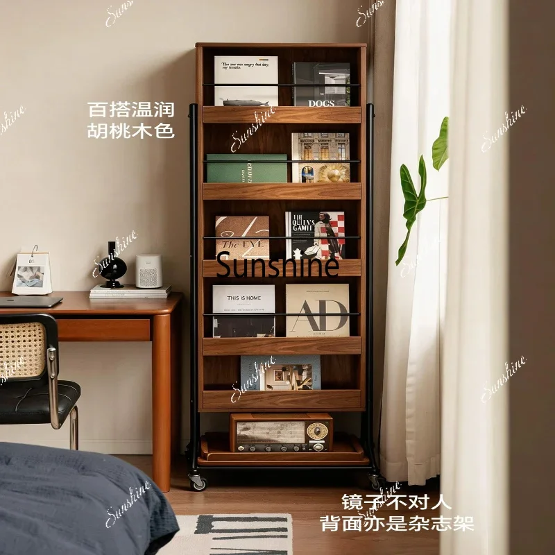 YYYLH Magazine Rack Movable Full-length Mirror Walnut Bedroom Full-length Floor Mirror Storage