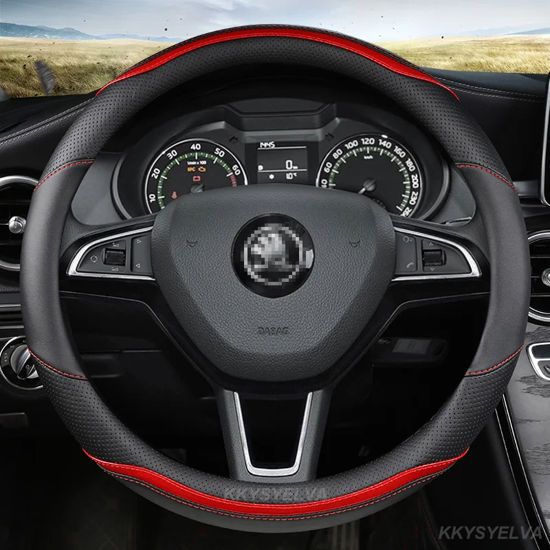 Carbon Fiber Leather Car Steering Wheel Cover 38cm For Skoda Octavia A5 A7 Rapid Spaceback Fabia Kodiaq Superb YETI Karoq Kamiq