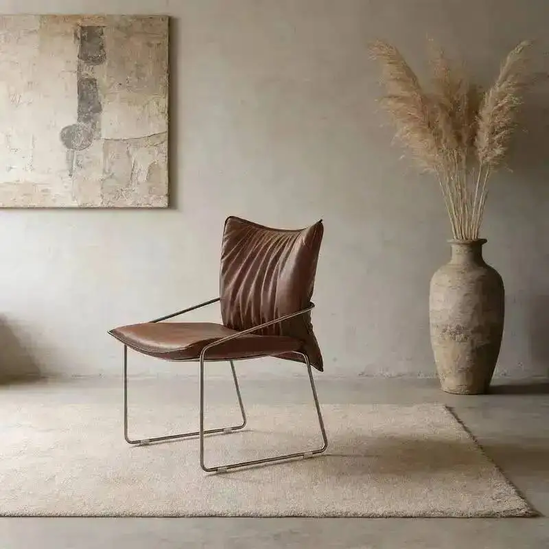 Sled Frame Upholstered Leather Minimalist Accent Chair Chair Base with Chrome Lounge Metal for Modern Living Room Bedroom Office