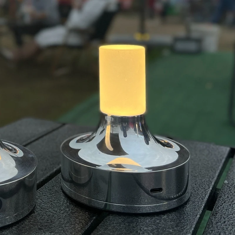 Candle Table Lamp Short Style For Bedroom Rechargeable Wireless Touch Lamp Camping Rechargeable Type-C Desk Lamp Silver Durable