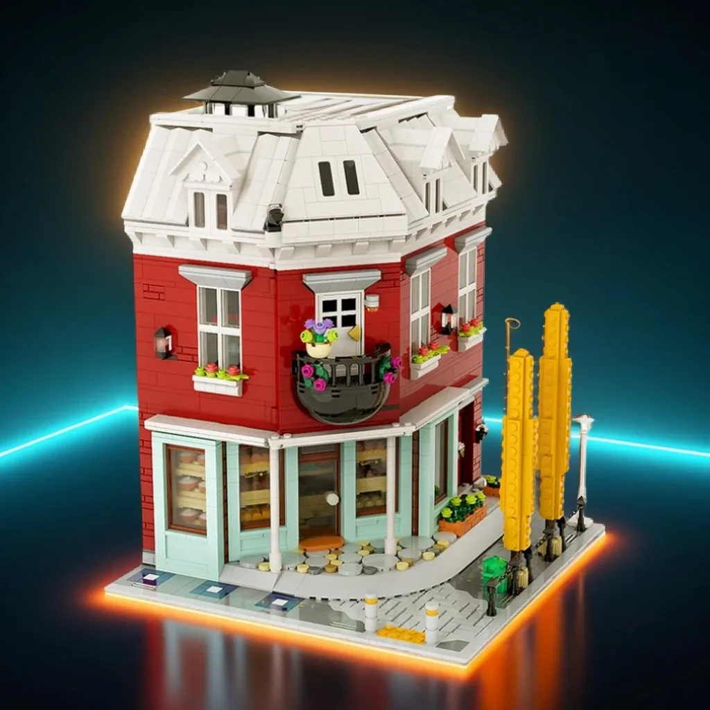 

2685 шт. MOC угловая пекарня DIY магазин свежих хлеба строительные блоки интерактивный дизайн с открытием крыши миниатюрная коллекционная модель