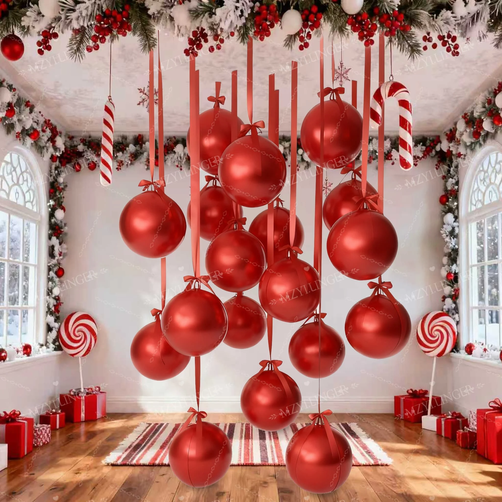 12 Stück rote 4D-Luftballons, 55,9 cm, zum Aufhängen, 4D-rote runde Folie, Luftballon, passend zu rotem Band, Weihnachten, Geburtstag, Party, Hochzeit, Dekoration, Globos