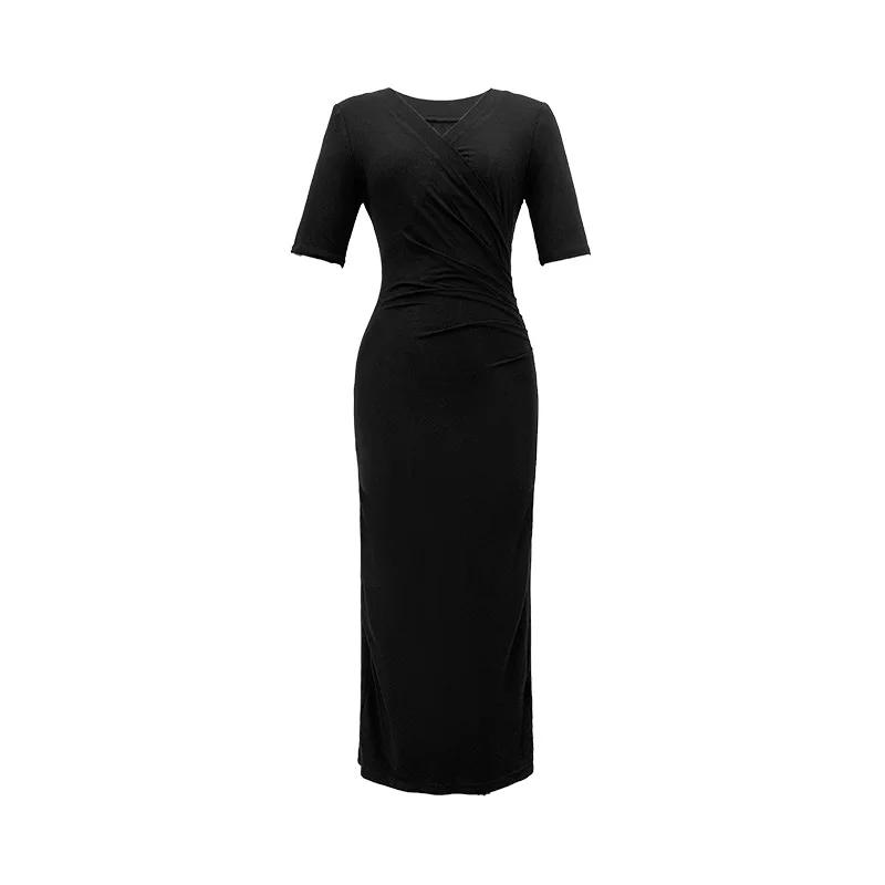 Summer New Women's Clothing Fashion V-neck Slim-fitting Dress Casual Temperament Hip-wrapped Dress