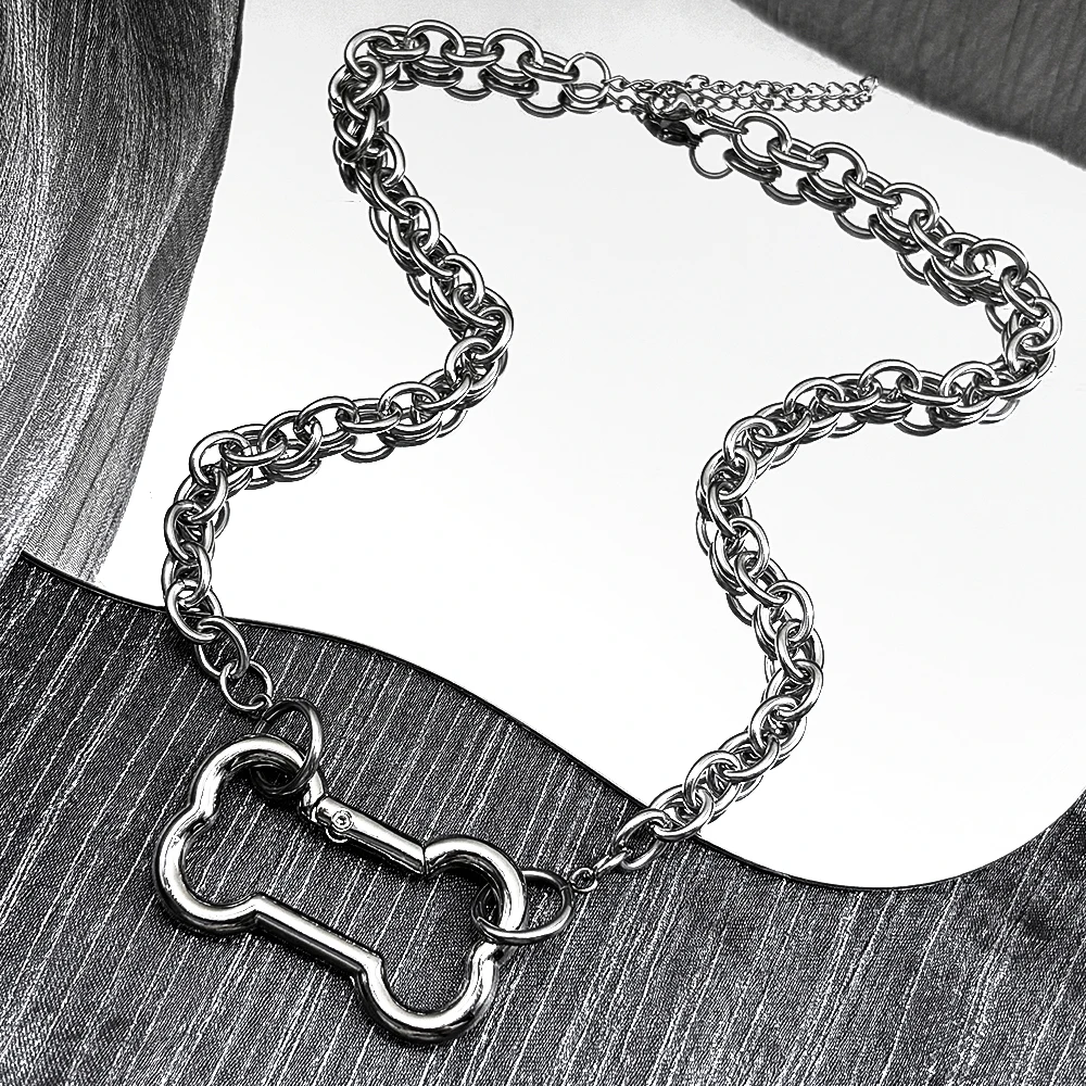 Punk-Hunde-Knochen-Anhänger-Halskette für Damen, Egirl, Edelstahl, silberfarben, cooles Accessoire, süßer DIY-Kettenschmuck, Goth – Detail 7