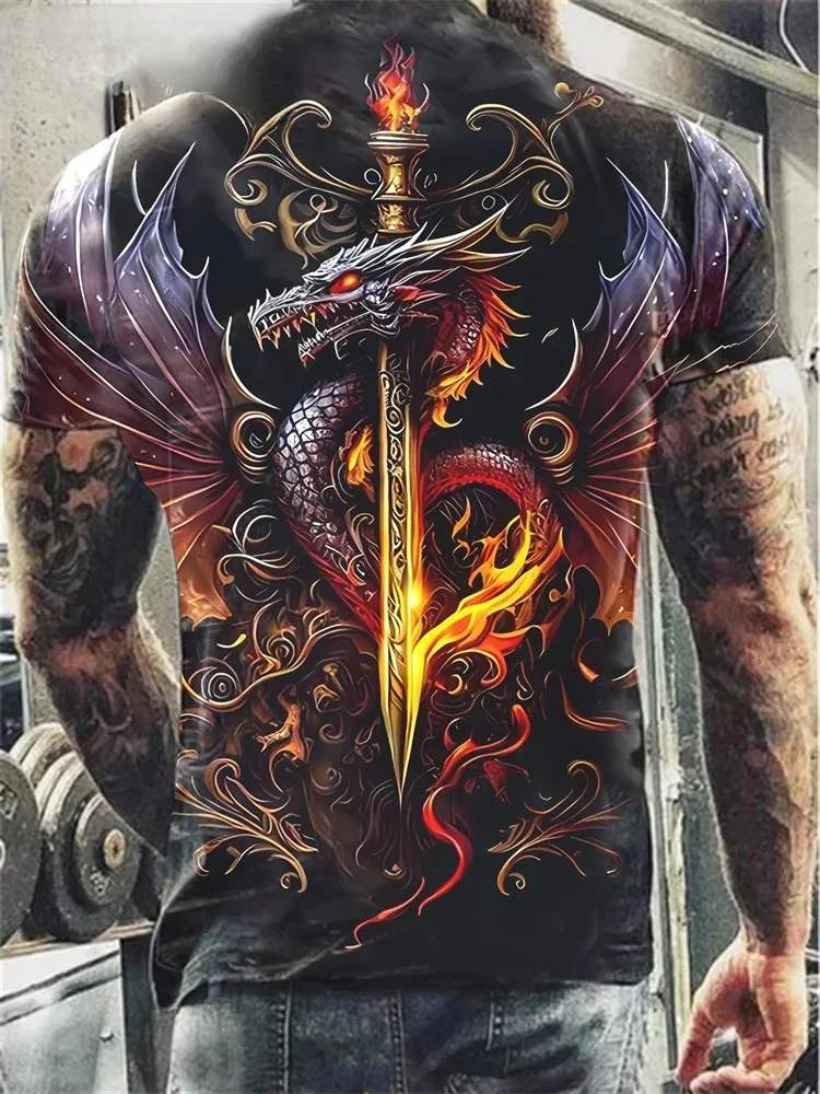 

T Shirt Men Short Sleeve Tee Dragon Graphic T Shirts Personalized T-shirt Dragon Print Clothes Men Funny Men's Summer Clothes