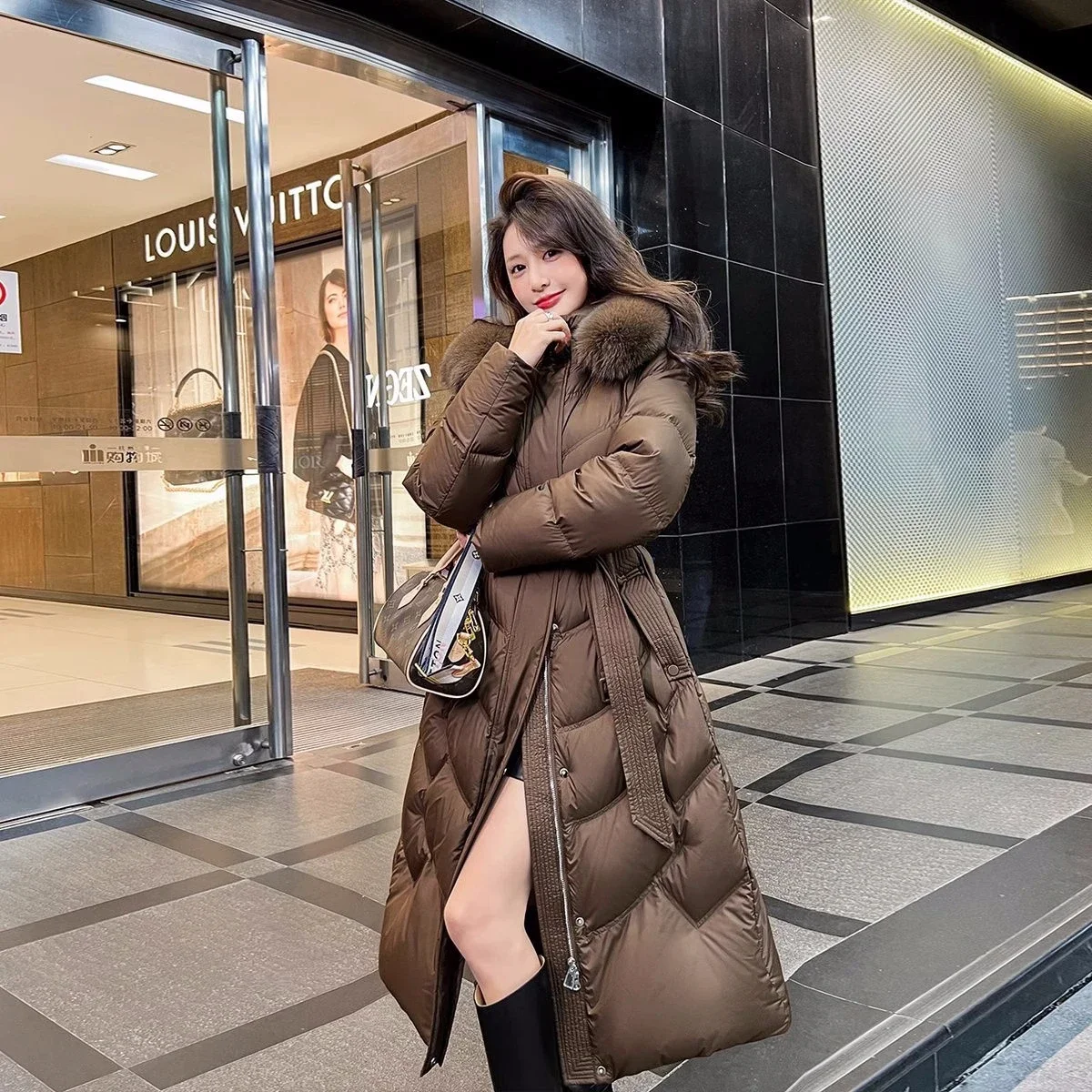 Manteau coréen en duvet de coton pour femme, parka longue d'hiver épaisse et chaude à capuche, veste rembourrée en coton, pardessus à fermeture éclair, JJ1031