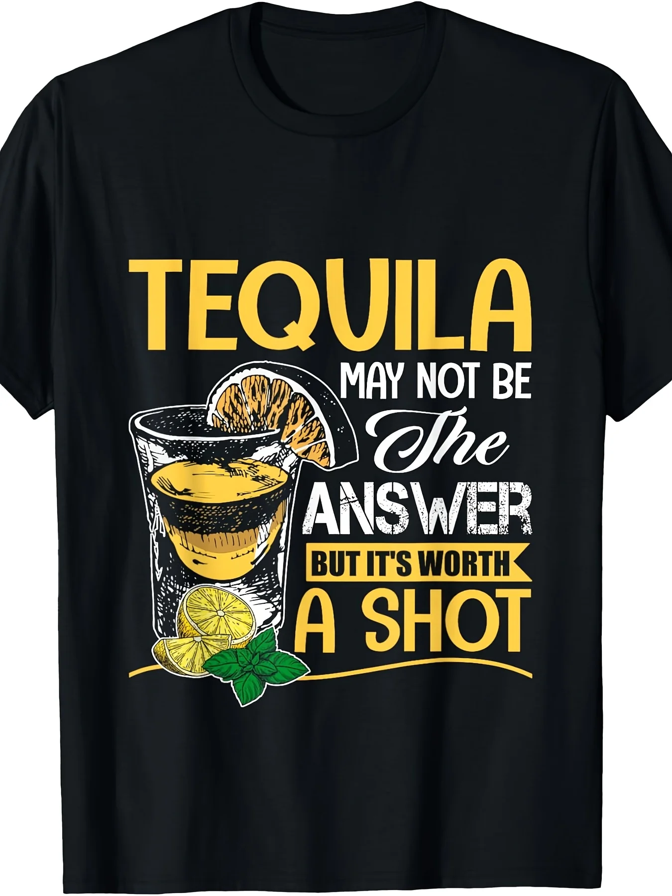 Tekili May Not Be The Answer, But It's Worth Trying A T-shirt, A Retro Casual Short-sleeved Crew Neck Print T-shirt, Perfect for Daily Commuting and Outdoor Activities, and Machine Washable