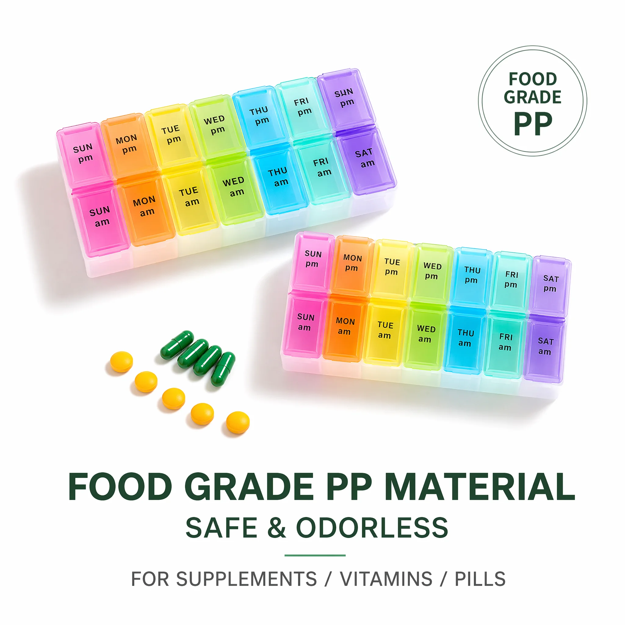 Organizador de Pílulas para 7 Dias com 14 Compartimentos, 3 Vezes ao Dia, Caixa de Medicamentos Portátil para Viagem para Vitaminas e Suplementos de Ó