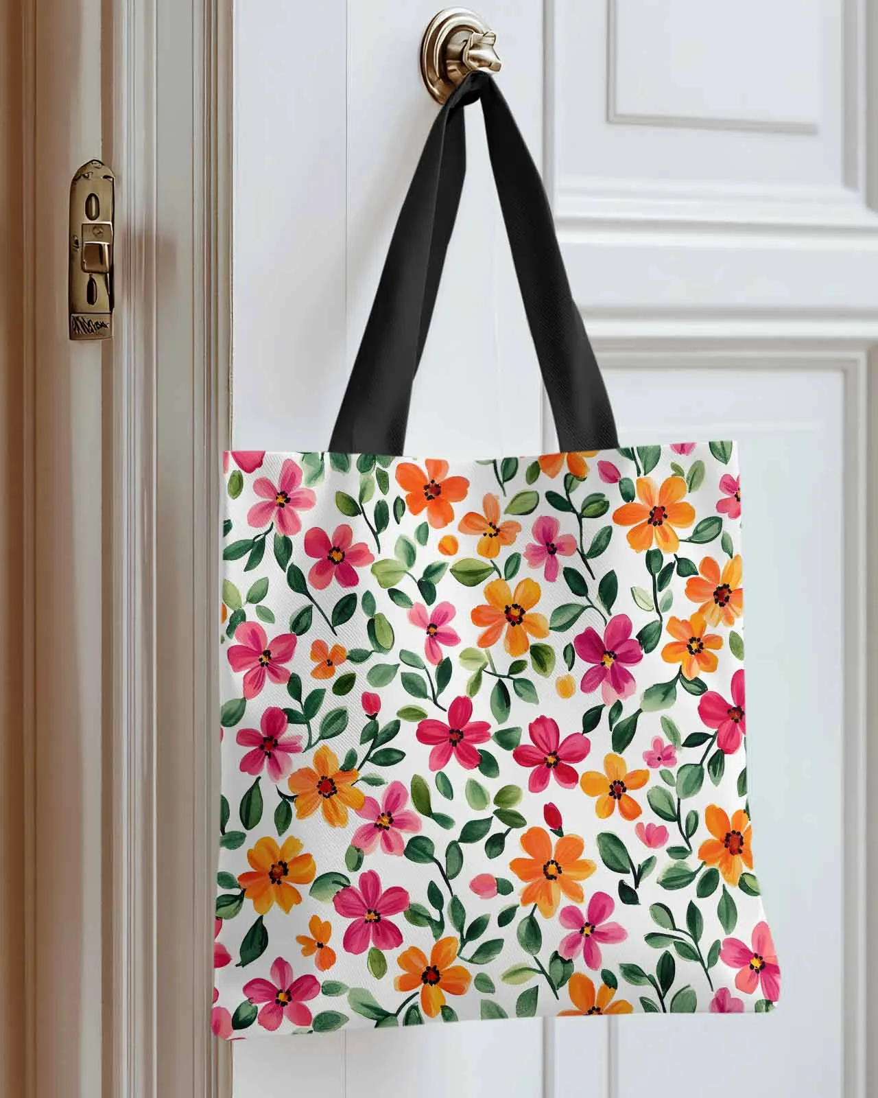 

Red Orange Flower Watercolor Canvas Bag Handbag Oxford Cloth Eco Shopping Storage Bag for Home Use