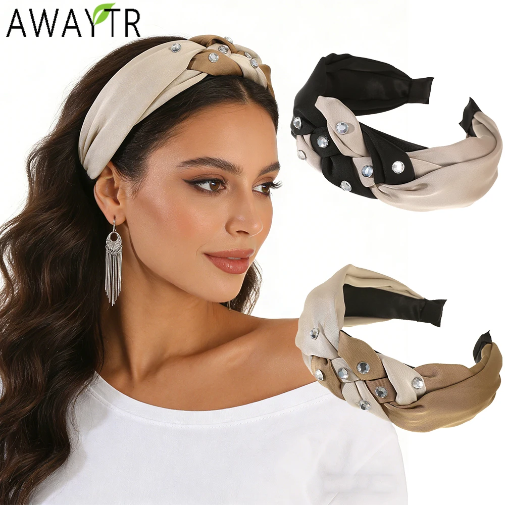 

AWAYTR повязки на голову, инкрустированные бриллиантами, модная тканевая повязка на голову с широкими краями, пластиковые аксессуары для волос для женщин, тенденции