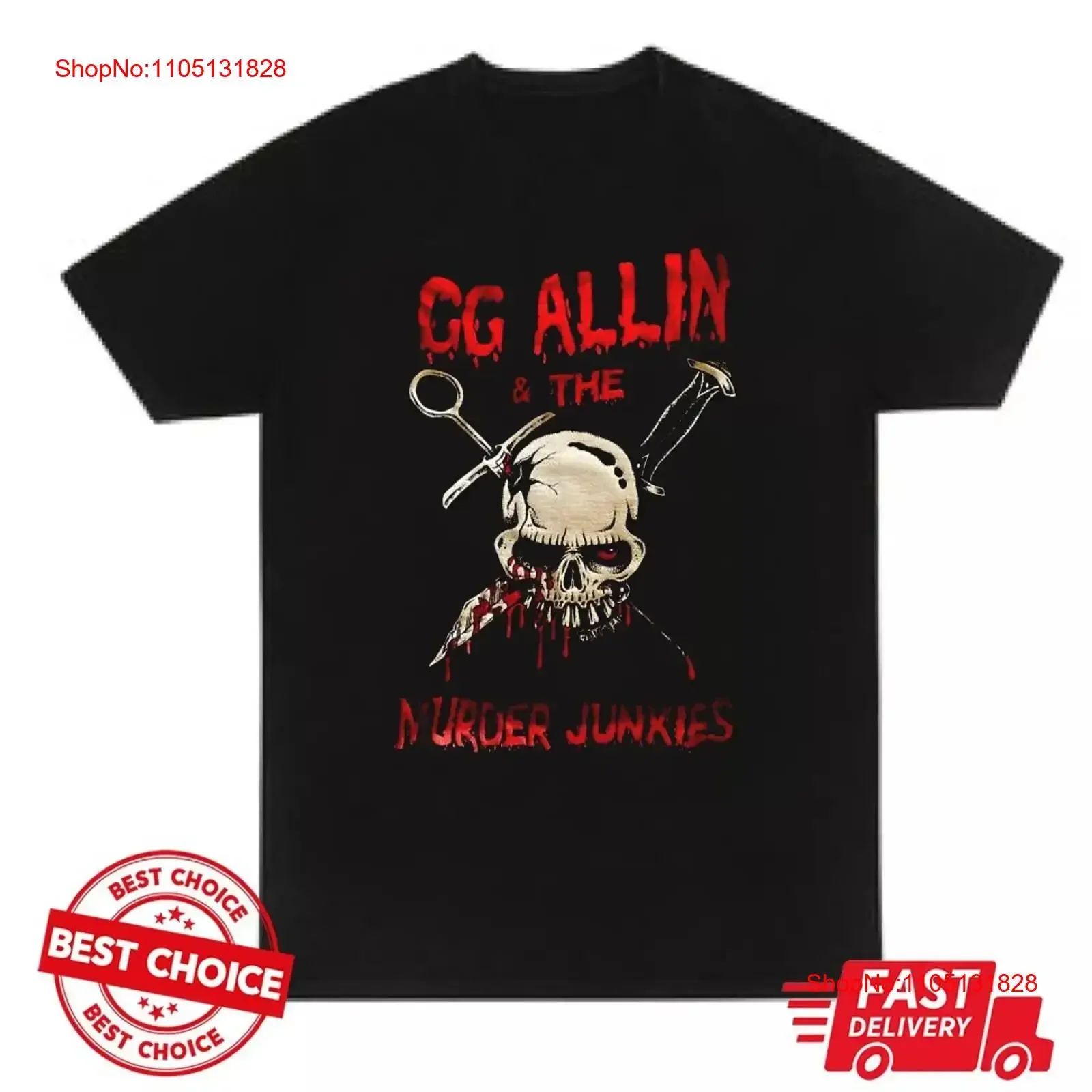 تي شيرت GG Allin and the Murder Junkies أسود عتيق مغسول ومريح للارتداء اليومي للجنسين برسومات الموضة