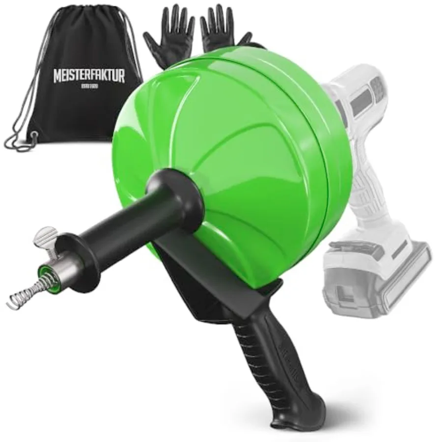 

MEISTERFAKTUR drain snake [50FT] - with drill attachment - Ideal plumbing snake for sink and drain unblocking - Solid drain aug