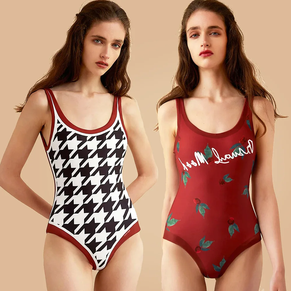 Cikini-One-Piece Swimsuit with Double-Sided Printing, High Elastic Swimwear, Summer Beachwear, Bathing Suit for Female