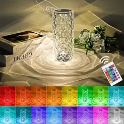 Crystal desk lamp, touch remote control modern bedside lamp, 16 color changing rose desk lamp USB rechargeable bedside lamp used