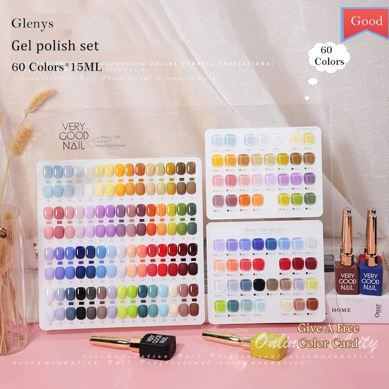 Glenys เทปน้ำยาทาเล็บระดับพรีเมียม60สีสำหรับฤดูใบไม้ร่วงฤดูหนาวขวดหนึ่งสีเจลแช่เล็บ15มล.