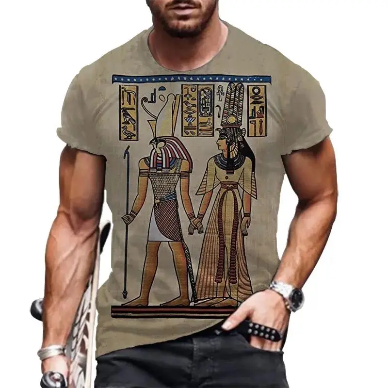 Summer Men\'s Harajuku Vintage Egyptian Elements Printed 3d Printed T-Shirt Fashion Breathable Plus Size O Neck Short Sleeve