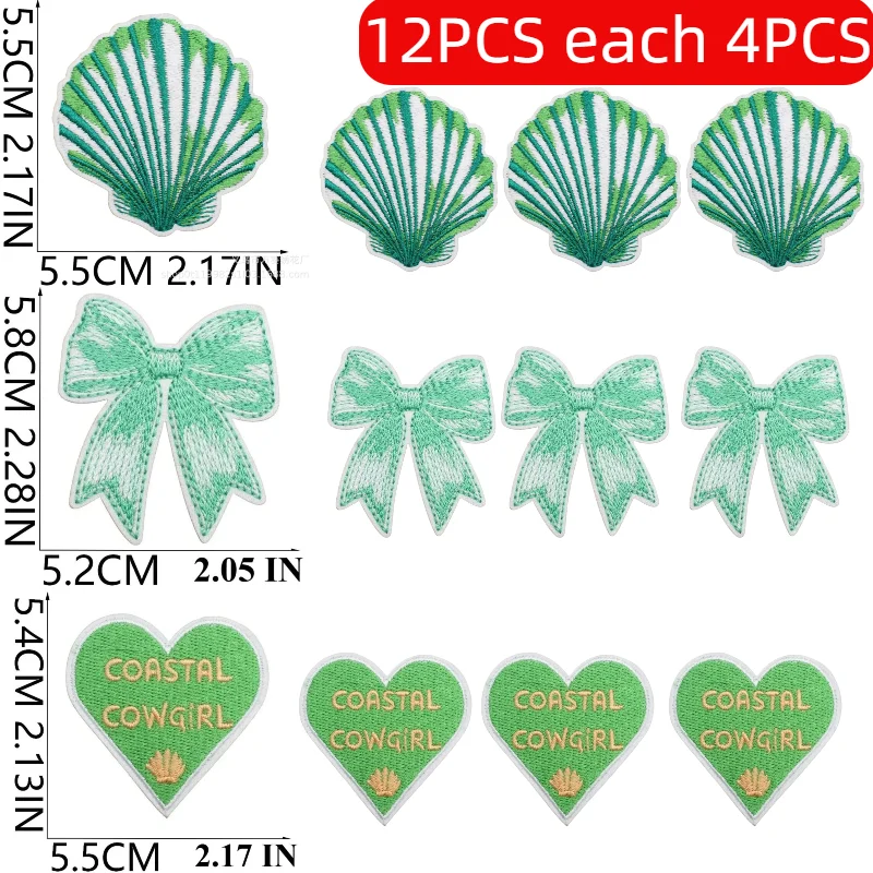 

Green Theme Embroidered 10/12PCS Wholesale Bag Decoration Denim Crab Cloth Patches Summer Surf Girl Patch Embroidery Ironing