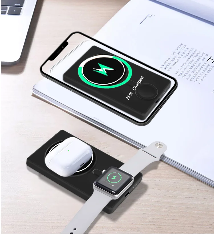 Power Bank a induzione magnetica, batteria esterna a ricarica rapida wireless, iPhone 14, 13 Pro Max, Apple Watch, Airpods Pro, 5000 mAh
