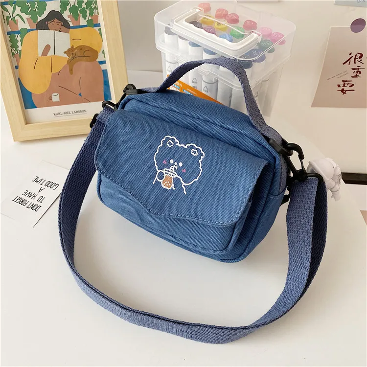 Fashion Women Canvas Shoulder Bag Korean Cute Cartoon Print Fashion Mini Cloth Handbags Phone Crossbody Bag For Girl Small Purse