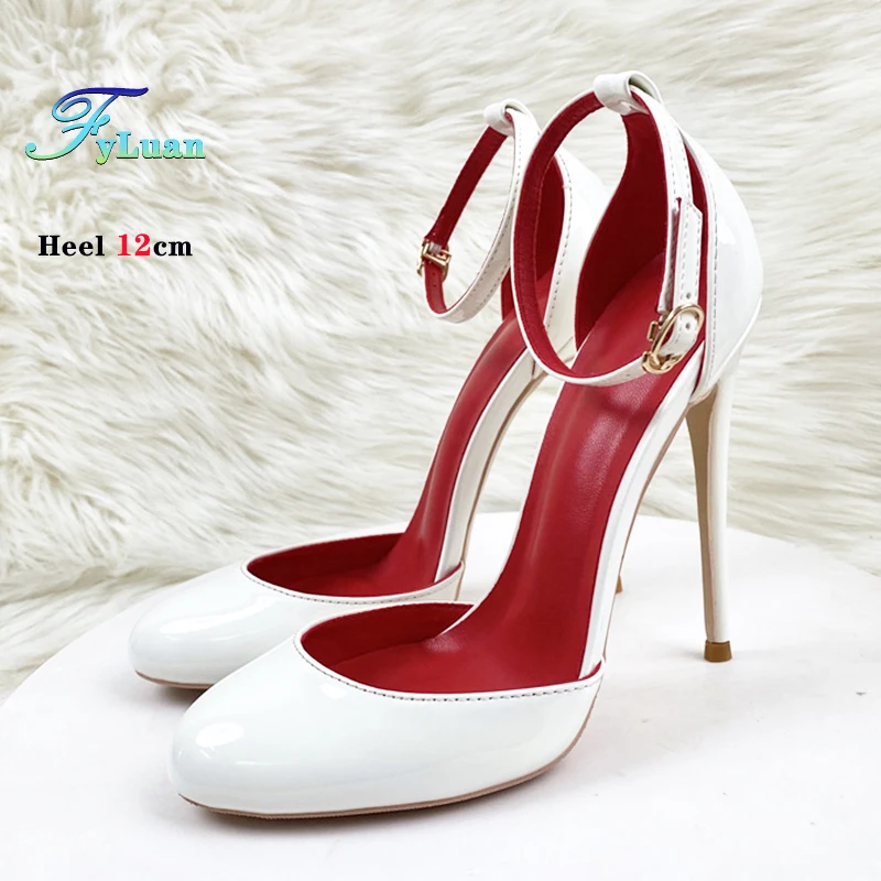 

White Round Toe Thin Heels Spring Summer Ankle Strap Buckle Work Party Shoes Women's Pumps 2025 Fashion Baotou Ladies Sandals