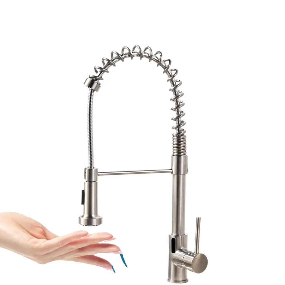 

Induction kitchen pulling faucet, rotating two-function hot and cold quick connection, sink induction pulling faucet