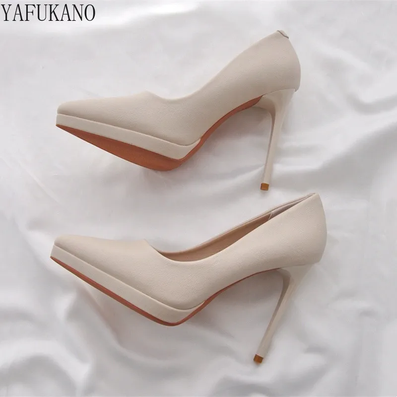 Designer Brand 11Cm Platform High Heels Sexy Pointed Toe Women Pumps 2024 New Matte Leather Elegant Ladies Party Prom Shoes