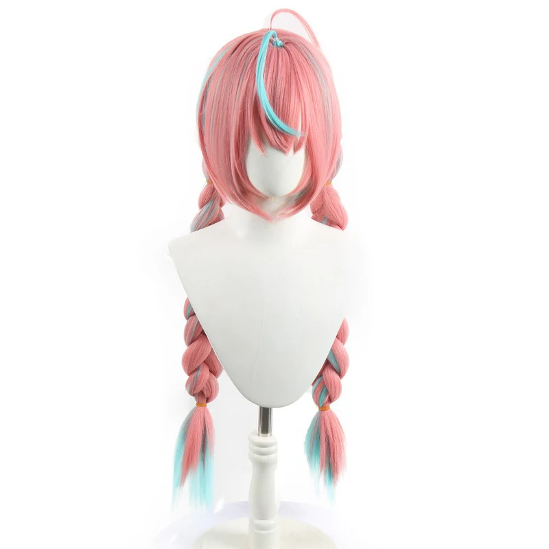 Varesa Role Cos Wig Game Genshin Impact Warrior Character Highlight Wig Cover Ball Headwear Pengpeng Silk Braided Hair Long Hair