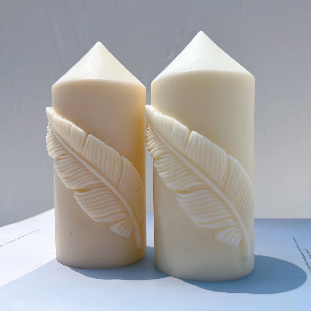 Feather Pillar Candle Silicone Molds Geometric Column Sculptured Mould Cone Pillar Wax Candles Mold For Art Deco