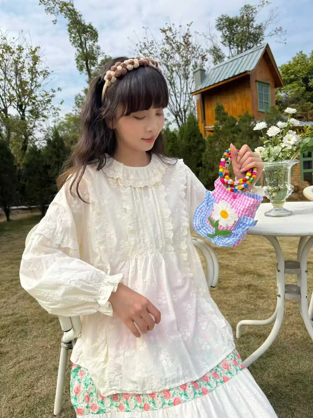 Vintage Autumn Sweet Kawaii Cartton Japanese Mori Girl Cotton Shirt Female Rococo Korean Style Retro Chic Pleated Lace Blouse view 6