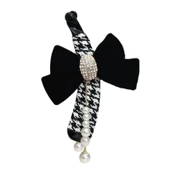 Fashion New Vertical Tassel Rhinestone Bows Hairclip Korean Accessories Cheveux  Houndstooth Banana Clip with Velvet Fabric