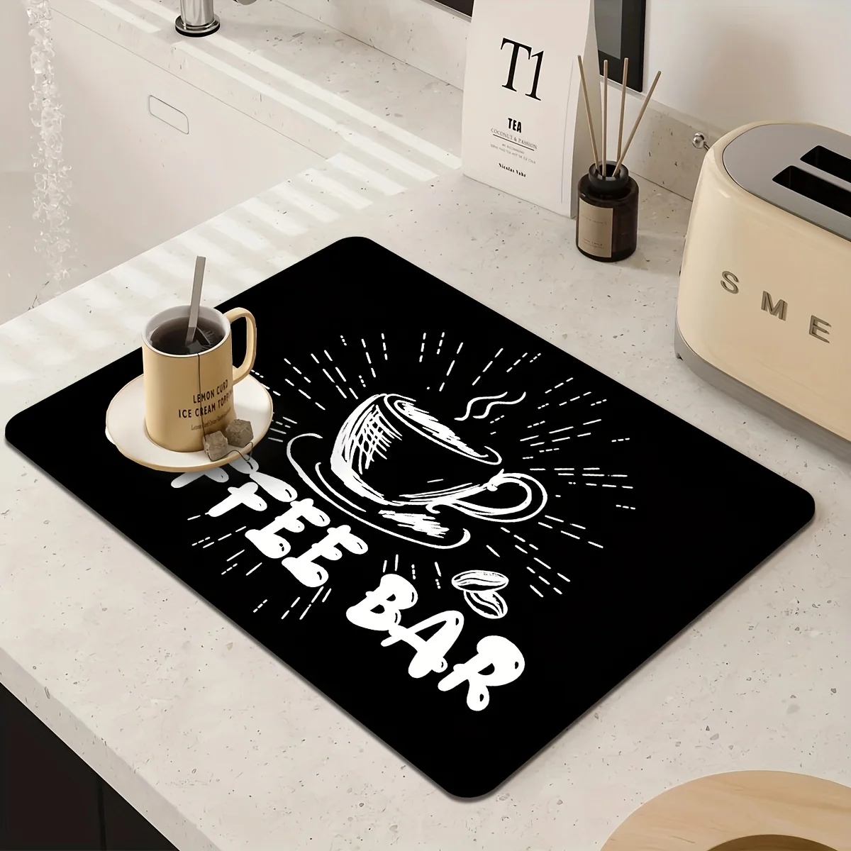 VIKAMA Saugfähige Matte für Kaffeemaschinen, wasserdichte, ölbeständige, hitzebeständige und rutschfeste Design-Kaffeematte für den Heimgebrauch