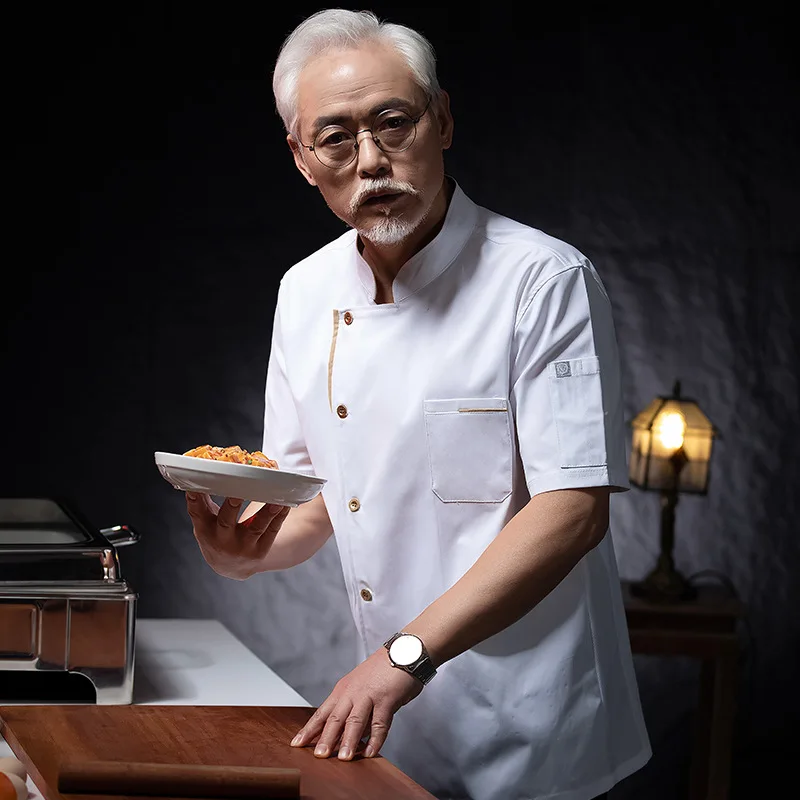 Uniforme de travail de cuisine de Restaurant d'hôtel, veste de Chef à manches courtes, manteau de cuisine blanc d'été pour boulangerie et pâtisserie
