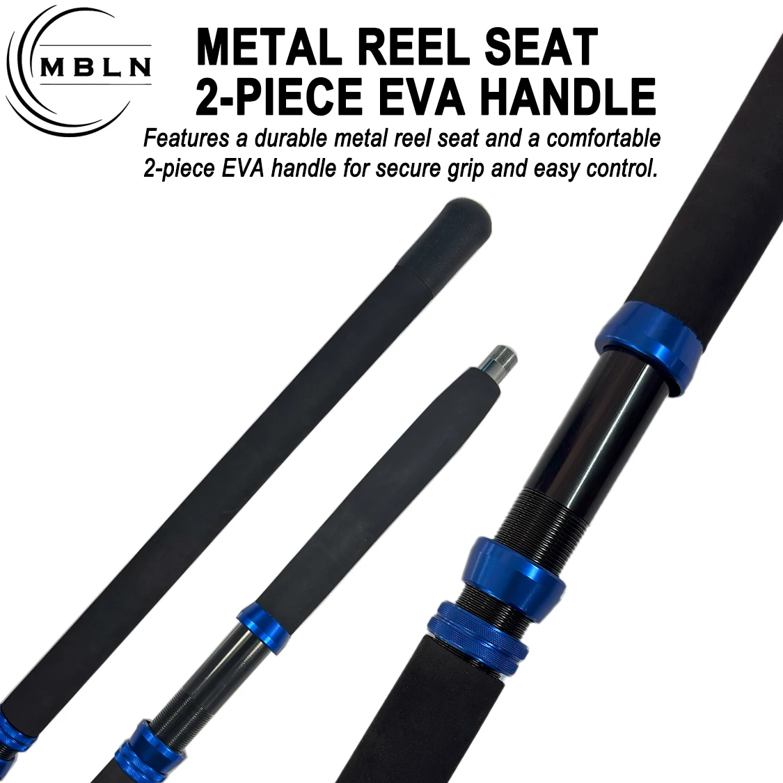 Caña de surfcasting carbono 2 tramos – Guías metálicas con empuñadura EVA - imagen 3