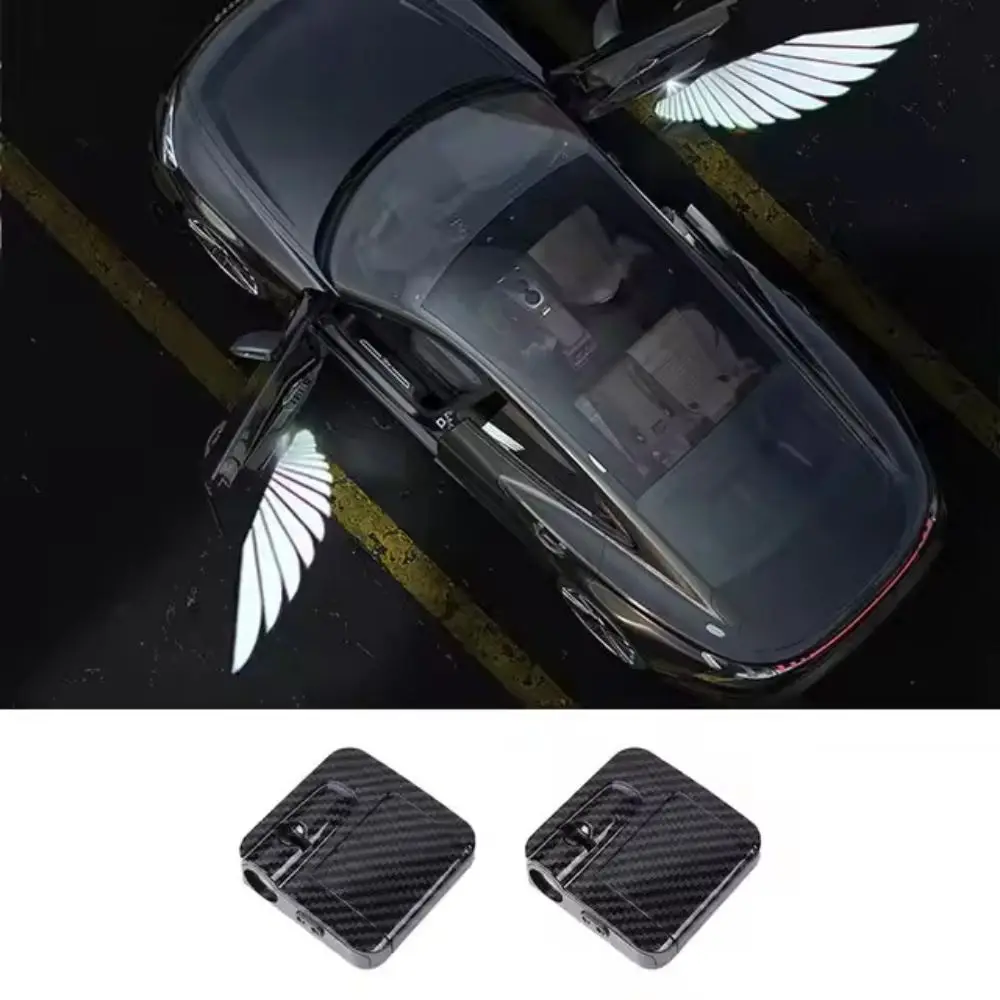 2Pcs Fashion HD Car Angel Wings Lights LED lights Automatic Sensing Wireless Car Door Lights Logo Lights Car Accessories