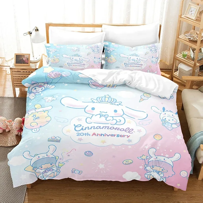 

Cartoon Anime Sanrio Bedding Set Kawaii Cinnamoroll Quilt Cover Duvet Cover Pillowcase Kids Girls Bed Set Twin Queen King Size