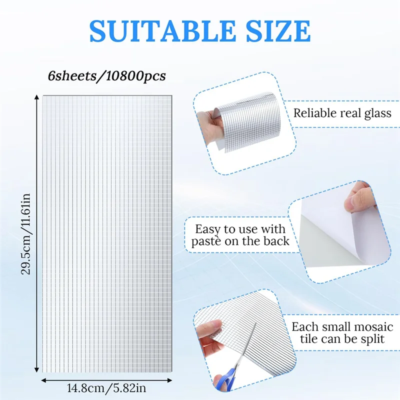 AA89-6 Sheets Disco Tiles,Silver Mini Square Mirror Tiles Self Adhesive Mirror Mosaic Tiles Glass Disco Ball Tiles