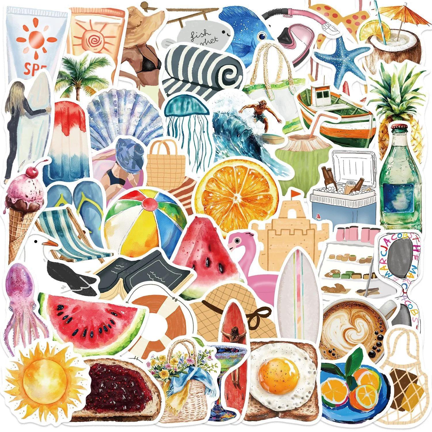 

10/50pcs Ins Summer Beach Vacation Stickers Aesthetic Tropical Surf Decals Travel Luggage Surfboard Water Bottle Sticker Kid Toy