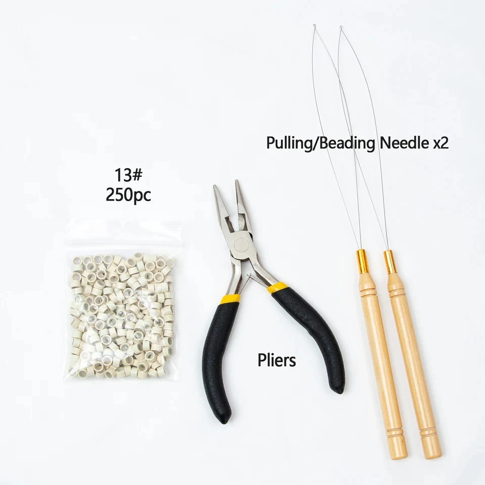 Microlink Hair Extension Tools Metal Steel Pliers & Micro Nano Ring Beads & Needles for Micro Loop Human Hair Extensions